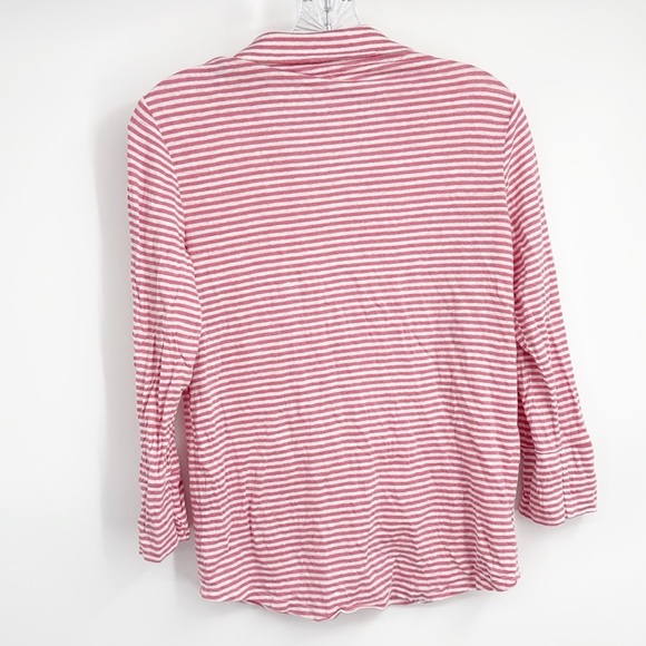 J. McLaughlin Brynn Linen Blend Striped V-neck 3/4 Sleeve Top Pink White small - Picture 9 of 10